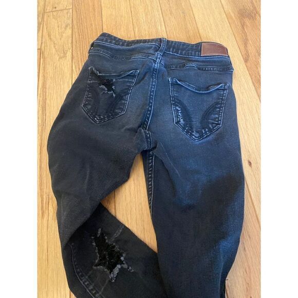 Hollister black distressed highrise crop super skinny classic stretch 1R w25 l26 - Picture 5 of 10